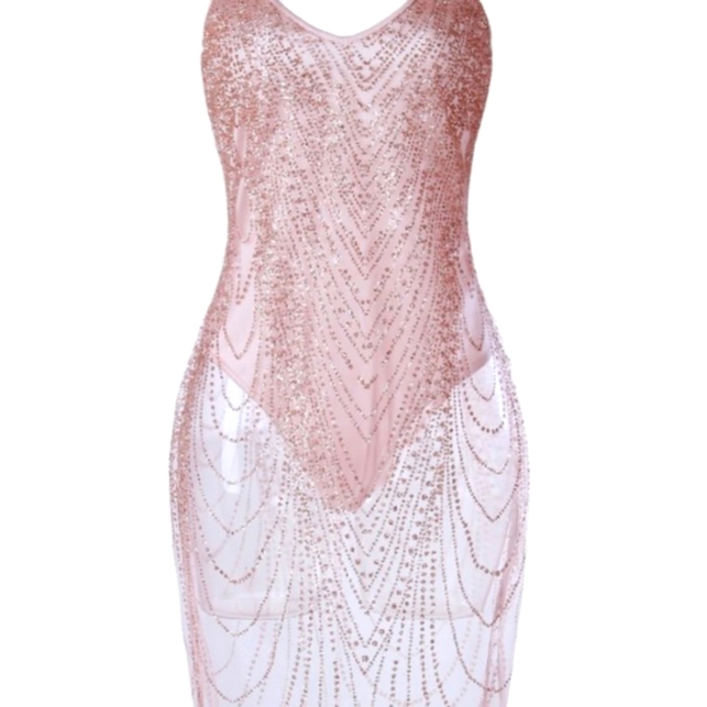 Pink Glitter Sheer Dress